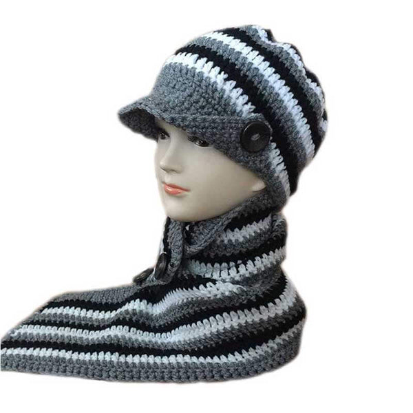 Woman Scarf & Hat Black Gray White Set - kreassions.com