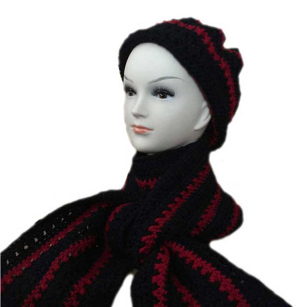 Woman Scarf and Hat Black & Red Set - kreassions.com