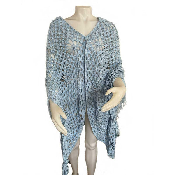 Women Shawl Crochet Blue Yarn-kreassions.com