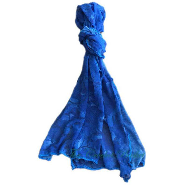 Woman Scarf Fabric & Crochet Blue -kreassions.com