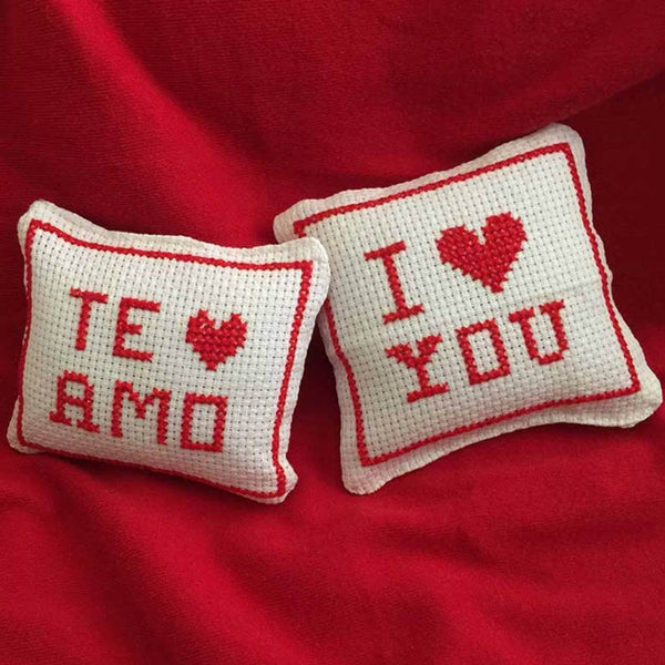 Cross Stitch I Love You Te Amo Pillows - kreassions.com