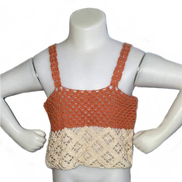 Girl Blouse Diamond Orange/Cream Crochet -kreassions.com 