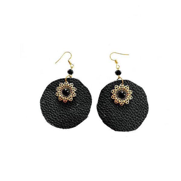 Leather-earring-black-flower-round-kreassions.com