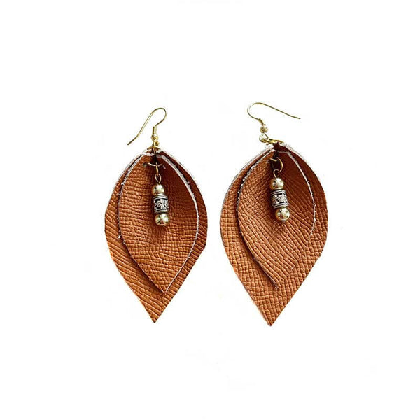 Leather-earring-brown-double-drop - kreassions.com