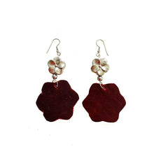 Load image into Gallery viewer, kreassions.com Leather-earring-dark-red--flower
