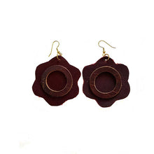 Load image into Gallery viewer, kreassions.com Leather-earring-dark-red-round-jpg
