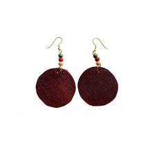 Load image into Gallery viewer, kreassions.com Leather-earring-dark-red-round
