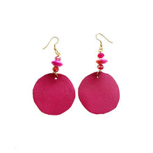 Load image into Gallery viewer, kreassions.com Leather-earring-pink-beads--round
