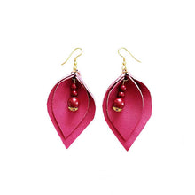 Leather-earring-pink-double-drop-kreassions.com
