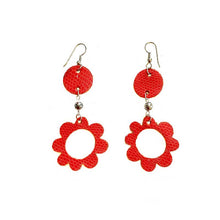 Load image into Gallery viewer, kreassions.com Leather-earring-red-flower-round
