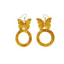 Load image into Gallery viewer, kreassions.com Leather-earring-yellow-butterflies-round
