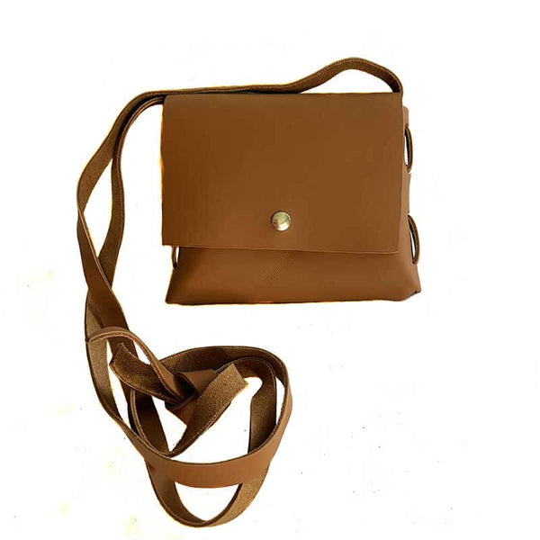 kreassions.com Leather Woman Purse Light Brown Cross Long Cord