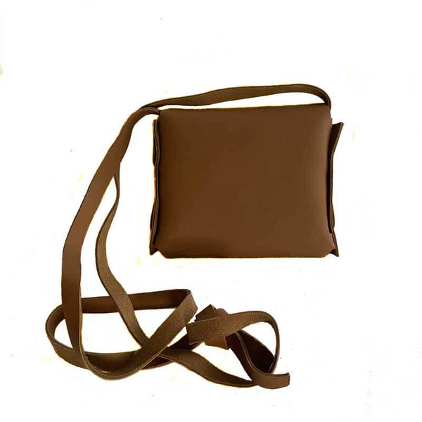 kreassions.com Leather Woman Purse Light Brown Cross Long Cord