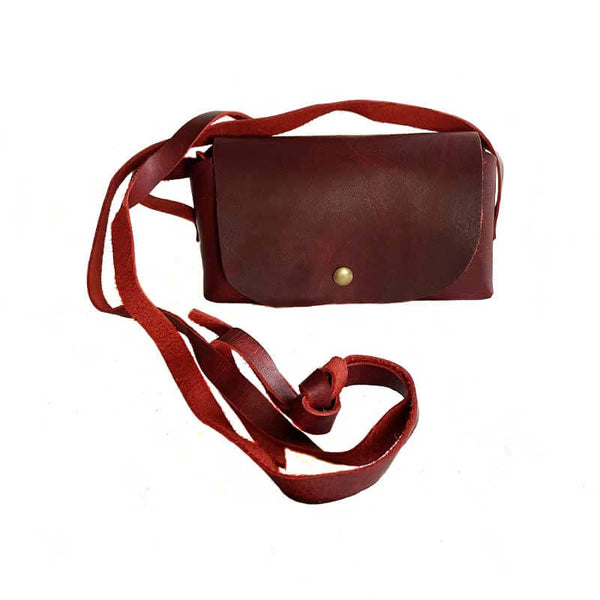 kreassions.com Leather Woman Handbag Red Small Cross Long Cord