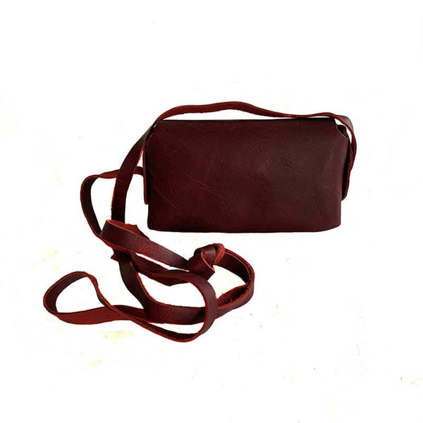 kreassions.com Leather Woman Handbag Red Small Cross Long Cord