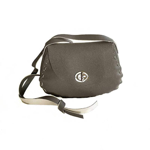 kreassions.com Leather Woman Handbag Gray Cross Long Cord