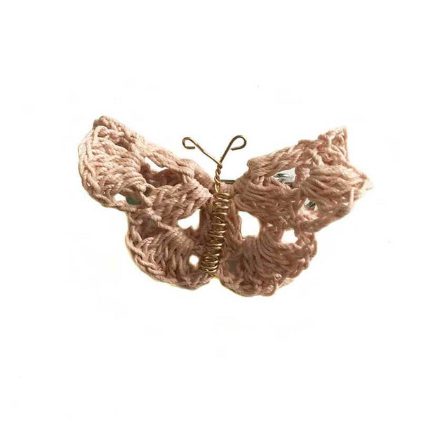 Butterfly Hair Pin Light Brown Crochet - kreassions.com