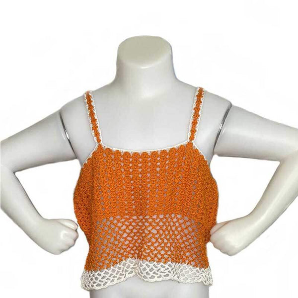 Girl Blouse Orange/White Crochet - kreassions.com