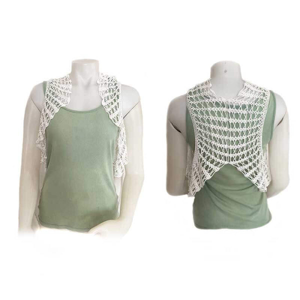 Women Blouse Torera White Crochet - kreassions.com