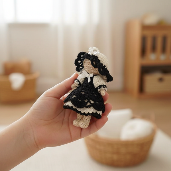 Doll Without Face Black & White Amigurumi - handmade dolls - kreassions.com