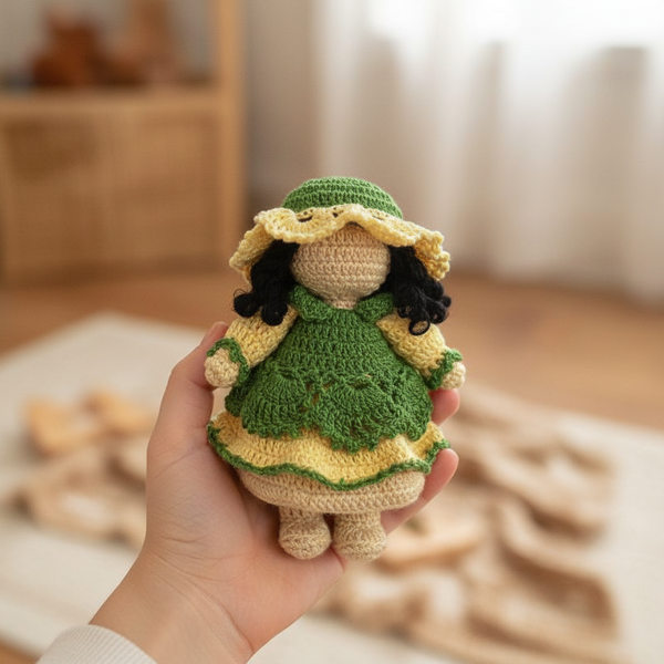 Doll Without Face Green Amigurumi - handmade dolls - kreassions.com