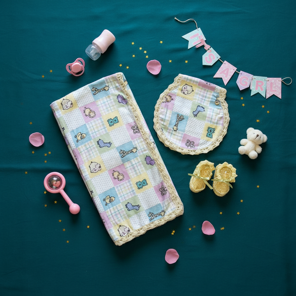 Baby Blanket Animals girl Gift Set - newborn baby gifts - kreassions.com