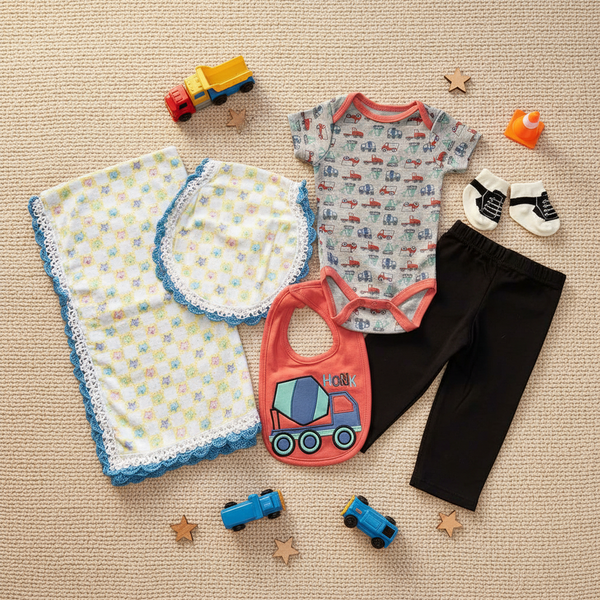 Baby Boy Blanket Blue Stars Truck Gift Set - newborn baby gifts -kreassions.com
