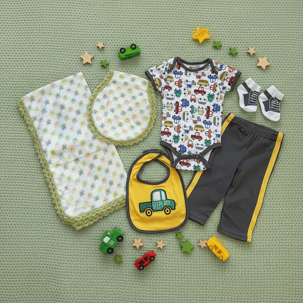 Baby Boy Blanket Blue Stars Truck Gift Set - newborn baby gifts -kreassions.com