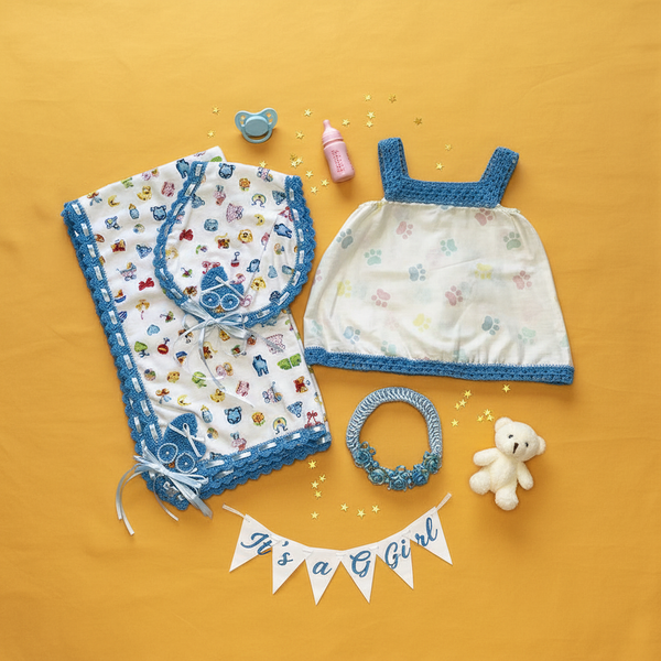 Baby Blanket Carriage Blue Gift Set - newborn baby gifts - kreassions.com