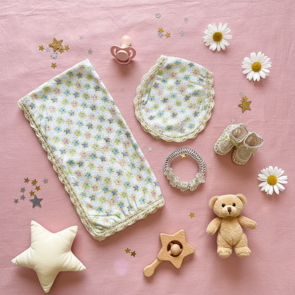 Baby Blanket Blue Stars Gift Girl Set - newborn baby gifts - kreassions.com