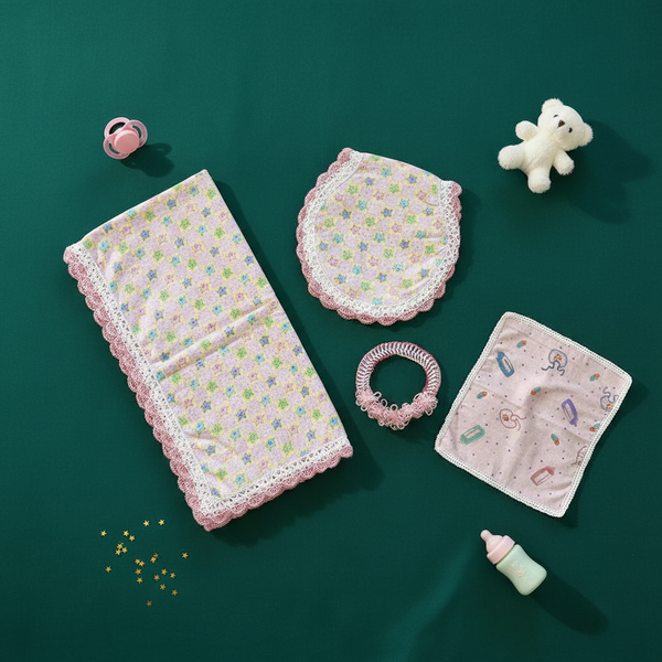 Baby Blanket Pink Stars Gift Set - newborn baby gifts - kreassions.com