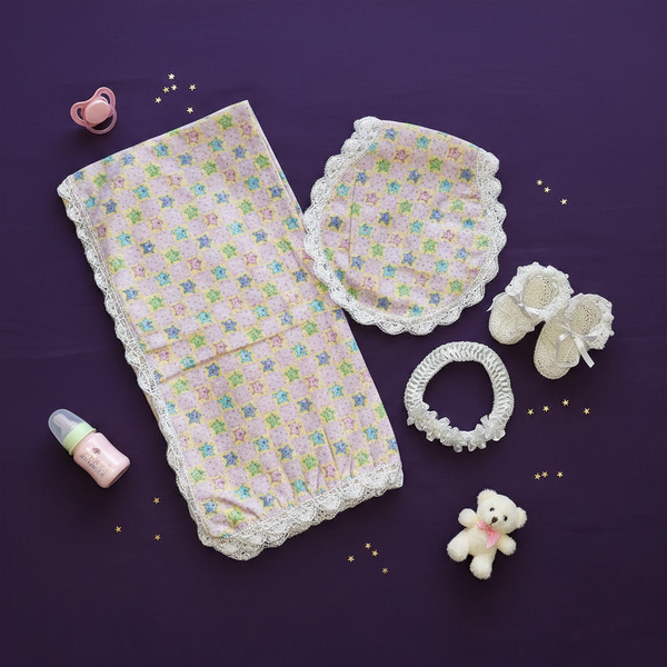 Baby Blanket Pink Stars Gift Set - newborn baby gifts - kreassions.com