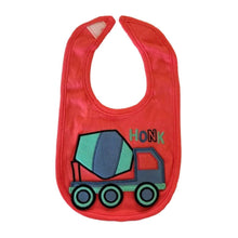 Red bib with a cement truck design and 'Honk' text - kreassions.com
