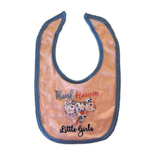 Baby bib with 'Thank Heaven for Little Girls' text and floral bow design - kreassions.com