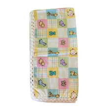 Baby blanket flannel with cartoon animal patterns and crocheted edges - kreassions.com