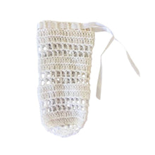 Crocheted white baby bottlecover with ribbon - kreassions.com