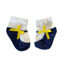 Pair of baby socks navy blue and white with yellow bows - kreassions.com