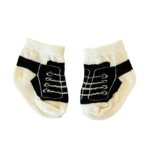 Pair of baby socks with black shoe design - kreassions.com