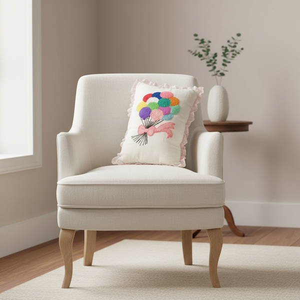 balloons punch needle embroidery pillow - home decor - kreassions.com