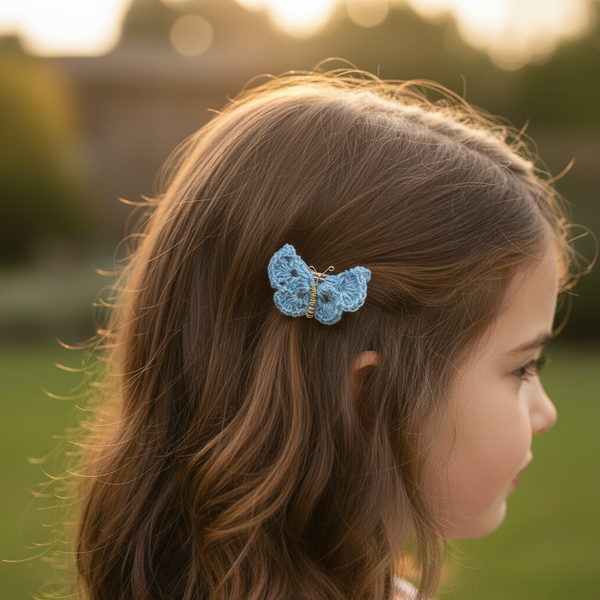Butterfly Hair Pin Blue Crochet - hair accessories - kreassions.com