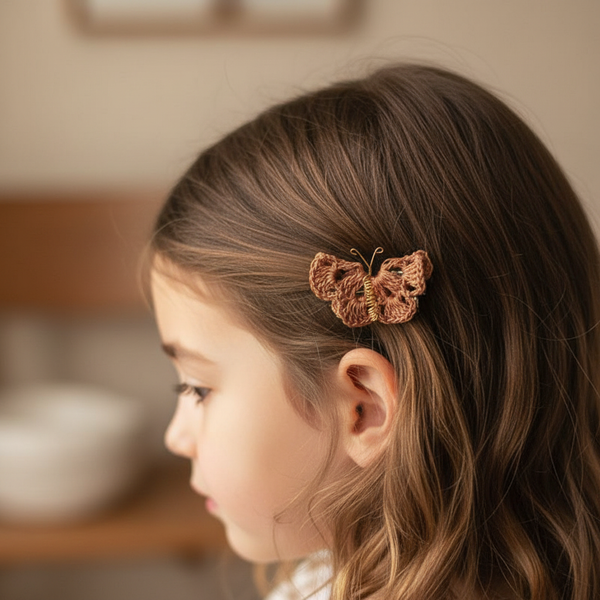 Butterfly Hair Pin Brown Crochet - hair accessories - kreassions.com