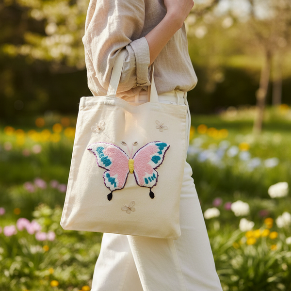 Women Canvas Bag Punch Needle Butterflies - women's handbags - kreassions.com