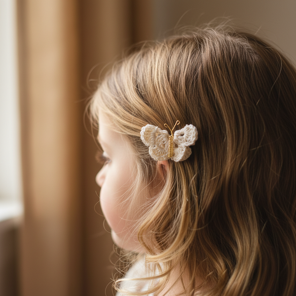 Butterfly Hair Pin Cream Crochet - hair accessories - kreassions.com