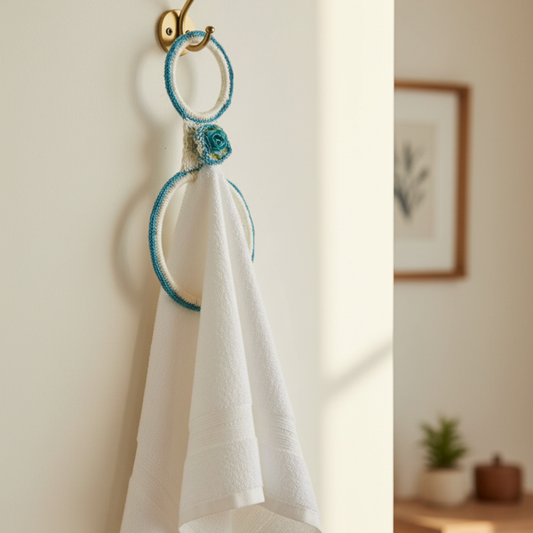 Towel Hangers blue crochet ring - kreassions.com