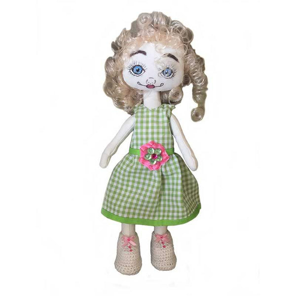 Doll Cloth Girl Blonde blue eyes green dress - kreassions.com