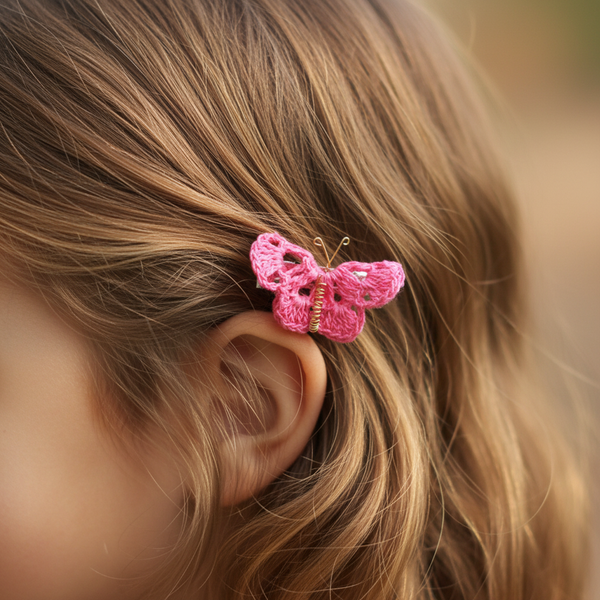 Butterfly Hair Pin Fushia Crochet - hair accessories - kreassions.com