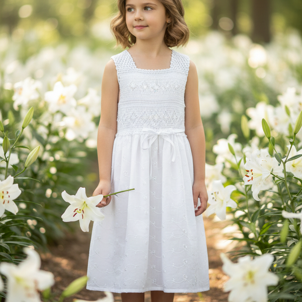 Girl White Dress - Lily - girls clothing - kreassions.com