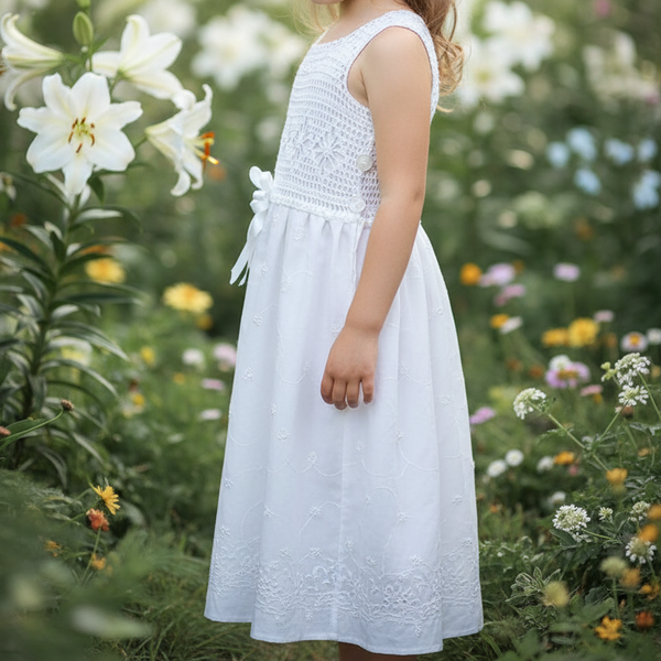 Girl White Dress - Lily - girls clothing - kreassions.com