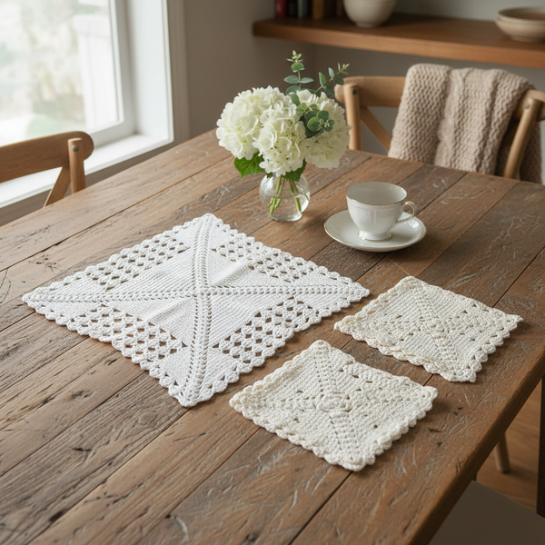 Tablecloth Square Crochet Set - home decor - kreassions.com