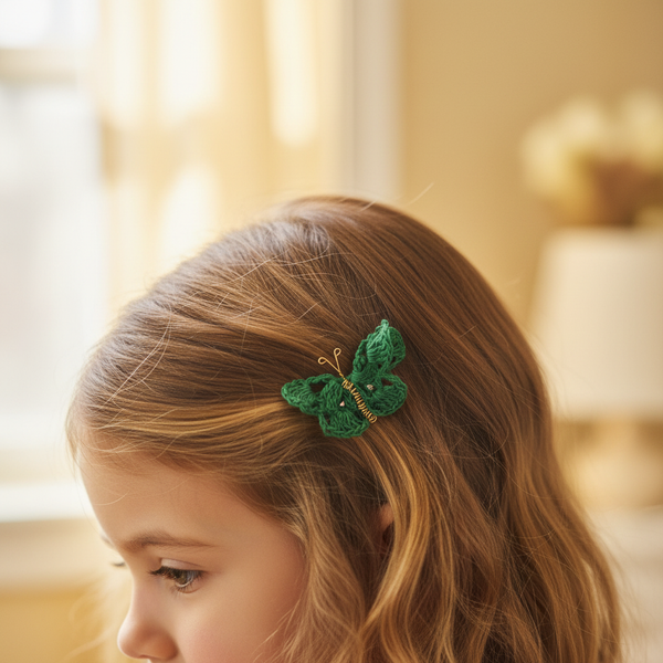 Butterfly Hair Pin Jade Green Crochet - hair accessories -  kreassions.com